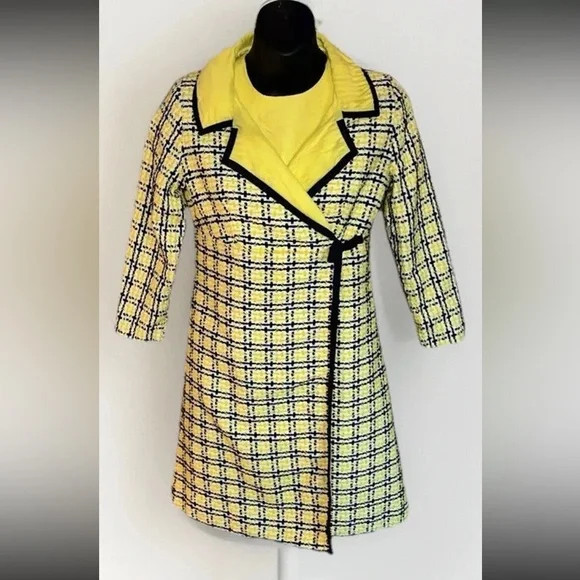Vintage sheath Dress and Jacket yellow black white plaid tweed measures XS - Picture 1 of 11